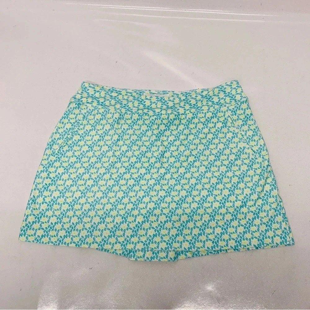 Jerdog Skort Skirt Large Pull On Athletic Pockets Nylon Green Print Golf Tennis